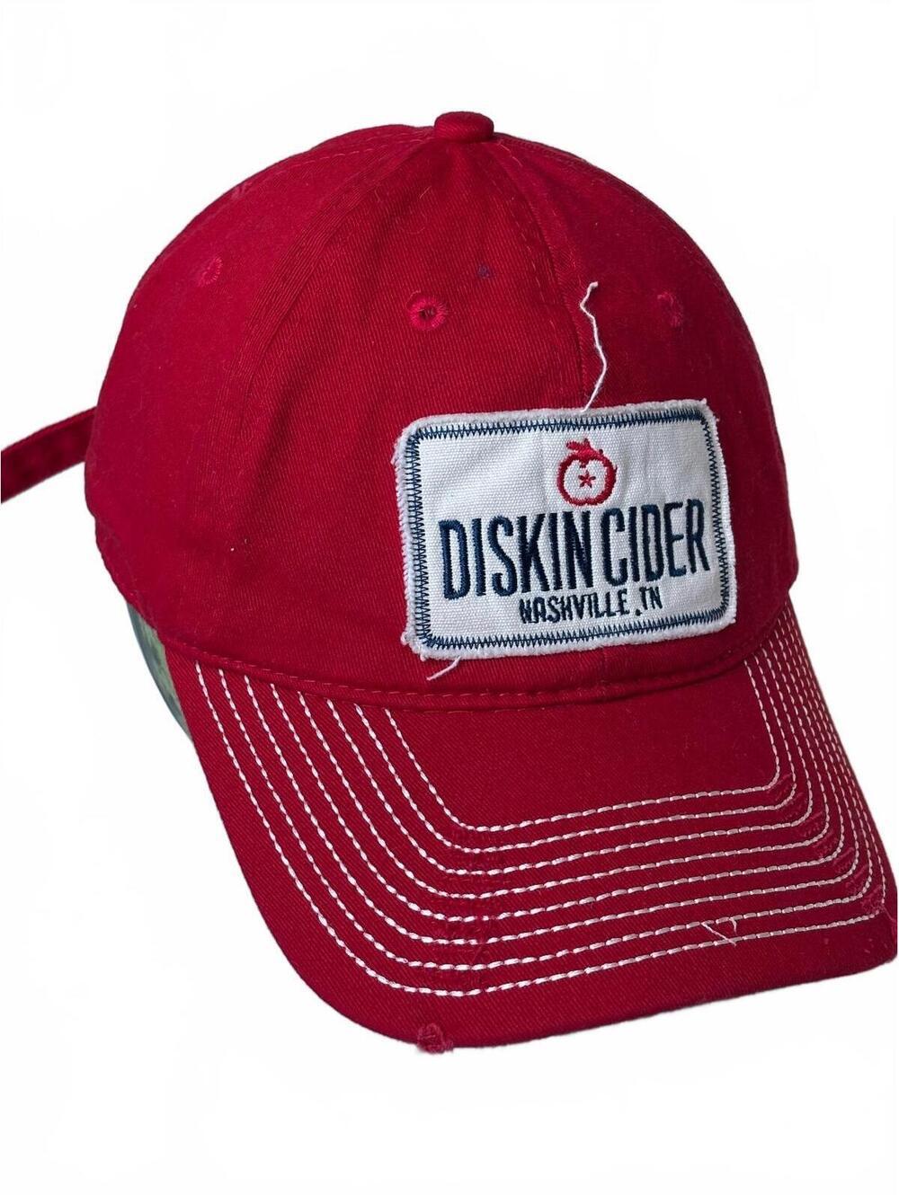 Diskin Cider Nashville TN Patch Hat Red Distressed Brewery Branding Co Dad Cap